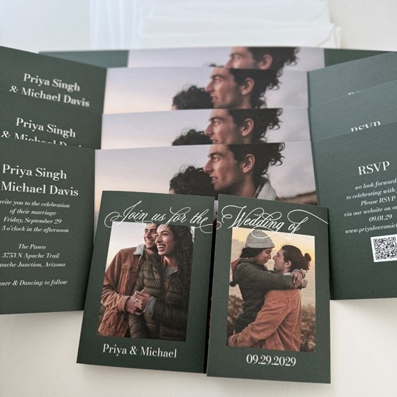 wedding invitation with photo placeholder and scripted text